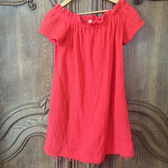 Amadi Anthropologie Maella Off-The-Shoulder Gauze Dress Coral 100% Cotton - Picture 4 of 11